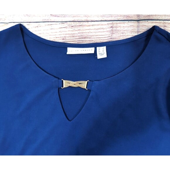 Susan Graver Women’s Size LARGE Navy Liquid Knit Keyhole Neck Dressy Festive Top - Picture 13 of 16